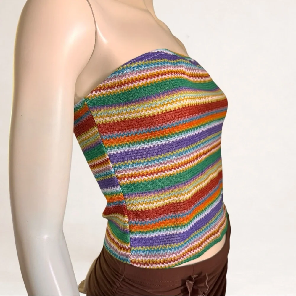 SHEIN Boho Bandeau Tube Top Strapless Knit Crop Y2K Summer Size Large - Picture 5 of 14